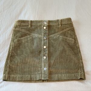 Madewell Olive Corduroy Button-Front Mini Skirt